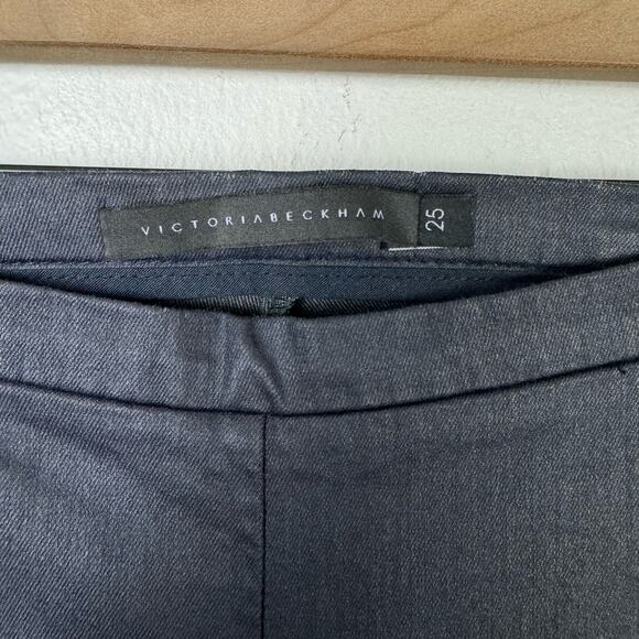 Victoria Beckham | Wax Coated Denim Ankle Zip Mid Rise Leggings Skinny Pants - Picture 6 of 8